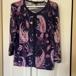Floral Paisley Cardigan. Size M. 3/4 length sleeves.  Button down front.